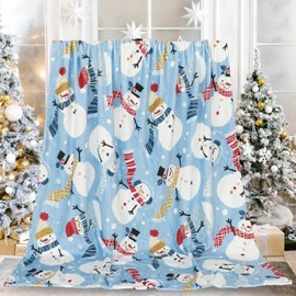 JarThenaAMCS Christmas Throw Blanket Blue Winter Snowmen Fuzzy Blanket Decorative Soft Cozy Flannel Blanket for Xmas Holiday Home Bed Sofa Couch Chair, 50 x 60 Inch