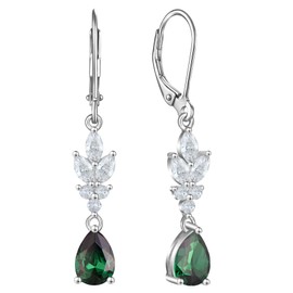 YL Wedding Dangle Drop Earrings for Brides Bridesmaid 925 Sterling Silver Prom Bridal Leverback Earring Created Emerald Jewelry for Women