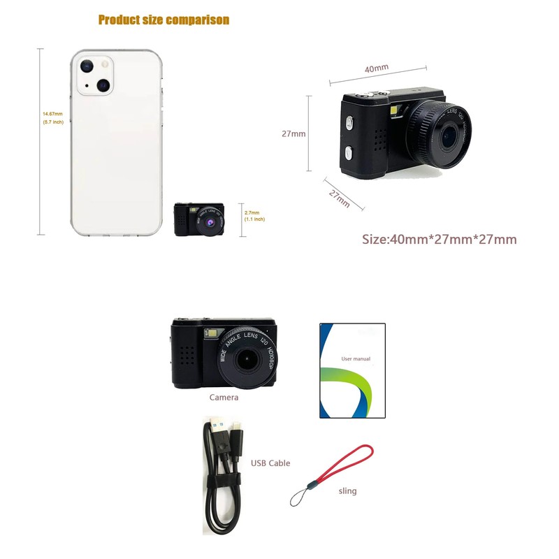 Mini Digital Camera with LCD Screen LED Flash 1080P Full