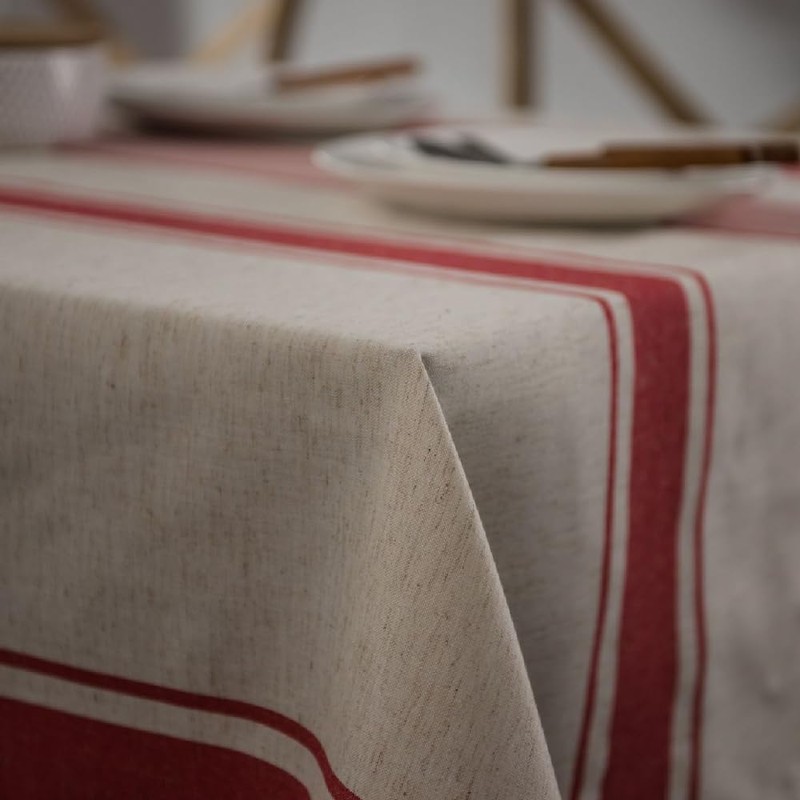 ArtBud White Red Tablecloth Cotton Linen Farmhouse Table Cover Soft