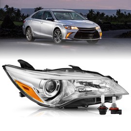 TUSDAR Fits For 2015 2016 2017 2015-2017 Toyota Camry Headlights Assembly Replacement Headlamp,Chrome Housing with Amber Reflector Right Passenger Side with Bulbs
