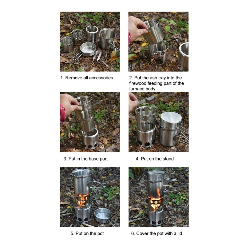Stainless Steel Cookware Set Portable Camping Stove Cooking Pot Set