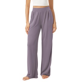 ODODOS Drapey Soft Wide Leg Pants for Women High Waist Casual Relaxed Lounge Pants with Pockets-29 Inseam, Taro Purple, Small
