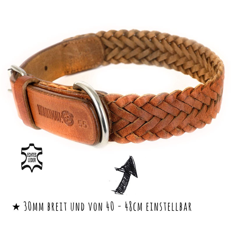 Monkimau Dog Collar Braided Genuine Leather Adjustable (S 27-33 cm