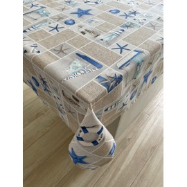 1KDreams Rectangular cotton tablecloth for the table. Sea, ships, glowing stars and anchors decorate the fabric. Shabby chic, modern, summery and exotic. 130 x 300 cm.