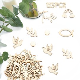 Pack of 125 Confetti Decoration Christening Communion Confetti Fish Wooden Table Decoration Christening Confetti Wooden Fish Communion Confirmation Decoration for Boys Girls Baby Shower Party