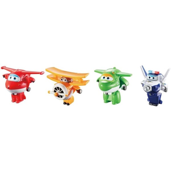 Super Wings - 2" Transform-A-Robots 4 Pack Jett, Paul, Mira, and Grand Albert | Airplane Toys Mini Action Figures | Fun Preschool Toy Planes for 3 4 5 Year Old Boys and Girls | Alpha Group