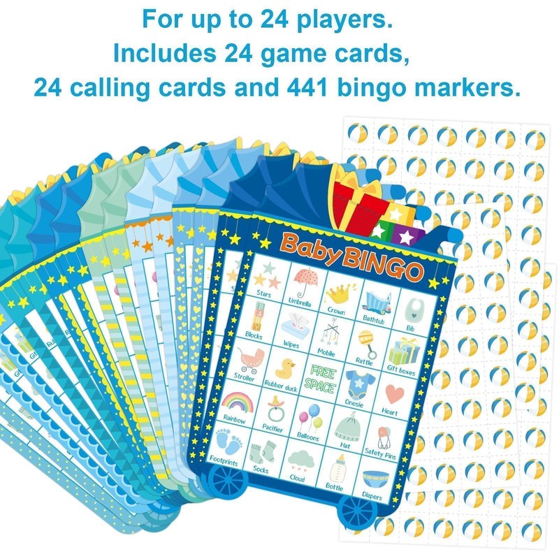 Fancy Land Baby Shower Bingo Game 24 Guests Boy Baby