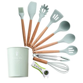 Juego de utensilios de cocina, utensilios de cocina antiadherentes de silicona resistentes al calor (verde)                                           