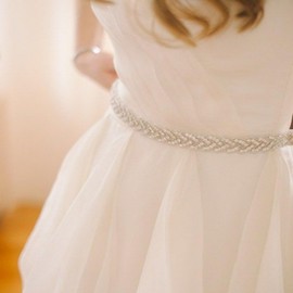 Pardecor Wedding Sash Dress Belt Silver Bridal Belts Rhinestone Women Crystal Trim Appliques Plus Size Ivory Ribbon for Wedding (027)