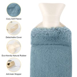 URBZUE Long Hot Water Bottle, 2L Large Capacity, Hot Water Bottles with Soft Fluffy Cover, Strip Hot Water Bag for Neck and Shoulder, Back, Legs, Waist & Cold Application (73 * 14 cm)