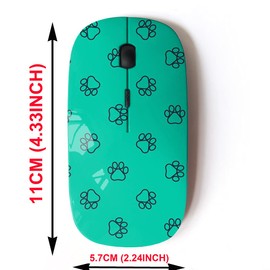 mouse inalámbrico de 2.4 G con bonito diseño de patrón para todos los portátiles y computadoras de computadora con nanoreceptor, icono de impresión de pata de línea azul
