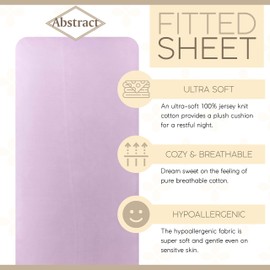Abstract Fitted Bed Sheet - Ultra Soft Jersey 100% Cotton Sheets - Fitted Bed Sheets Snug - Breathable Fabric - Deep Pockets Up to 12 Inch - Lavender, 48"x75"