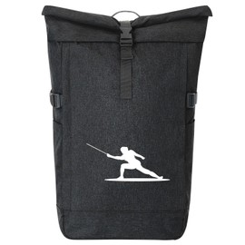 Huuraa Messenger Backpack Fencing Silhouette Gift 30-44 Litres Black Melange Fairtrade Rolltop Backpack Fencing Gift Idea