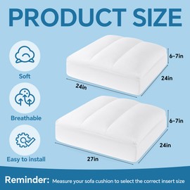MABOZOO Couch Cushion Replacement, 24"x 24" High Density Couch Cushions Insert with Mixed Dacron Foam Fiber Layer, Sofa Foam with Removable Cover for Sagging Seat (6''-7'' High)