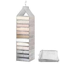Hanging Organiser, Foldable Hanging Storage Organiser, Hanging Shelf Wardrobe with 12 Compartments, Hanging Mesh Storage Bag, Wardrobe Organiser Hanging for Home/Motorhome/Camping