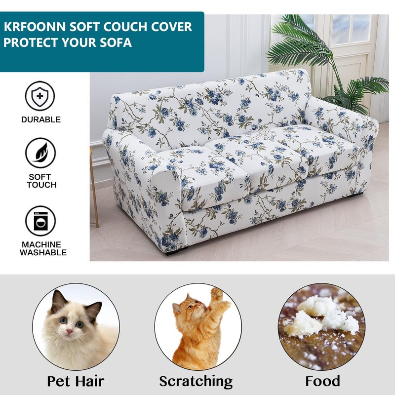 KRFOONN 4 Piece Printed Sofa Couch Cover for 3 Cushion