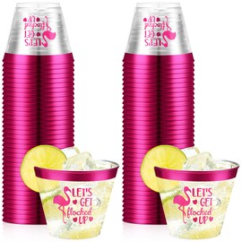 50 Pcs 9 oz Disposable Flamingo Cups Hot Pink Clear Plastic Flamingo Drinking Cups Let's Get Flocked up Wine Wedding Tumblers for Hawaiian Luau Party Favor Supplies