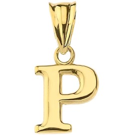 10K Yellow Gold Fine Mini Dangling Initial A-Z Charm 1/2" Pendant - Letter P