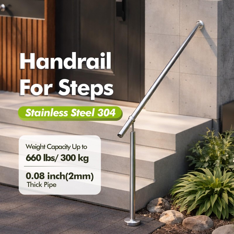 Hand Rails for Steps, 1-2 Step Stainless Steel 304 Single