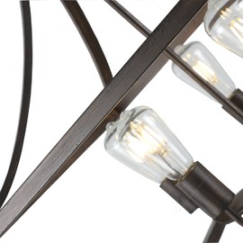 Chloe Lighting Ryder Farmhouse 5 Light Antique Wood Finish Hanging Ceiling Pendant 20" Wide