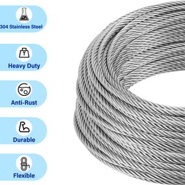 1/2” Stainless Steel Cable, 30ft 304 Stainless Steel Aircraft Cable with 23000lbs Breaking Strength, 7x19 Strands Wire Rope with Clamps & Thimble for Ziplines, Boat Lifts, Deck Railings, Winch