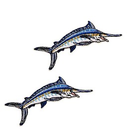 Deep Sea Fish Shirt DIY, Blue Marlin Fish Swordfish Embroidered Iron on Patches