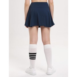 FitsT4 Sports Girls Skort Tennis Skirt Cool Fabric Golf Skirts w Adjustable Waist Pockets UPF50+ for Athletic Cheer Running Navy L