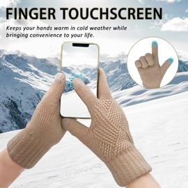 YUHAN PRETTY Winter Gloves for Women Touch Screen Ladies Thermal Fleece Warm Knit Wool Snow Gloves for Cold Weather(Khaki)
