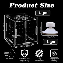 Acrylic Fish Breeding Box, Transparent Fish Isolation Box, Fish Separator Box for Aquarium Breeding Incubator with Suction Cup for Shrimp, Guppy, Clown Fish, Small Fish (10 x 10 x 10cm)