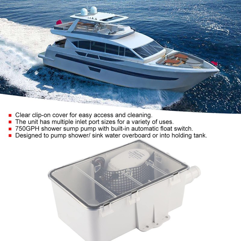 BORDSTRACT Boat Shower Sump Pump Box, DC 12V/24V 750GPH Shower