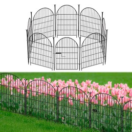 Okaygardn Garden Fence Border, 32 in(H) x18 Ft(L) 8 Panels, Tall Garden Animal Barrier Fence with Gate, Dog Fence Outdoor for Yard, Arched Rustproof Metal No Dig Fence, Flower Bed Fencing