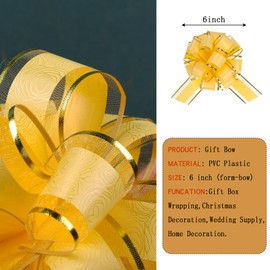 FORBINBO 6 Pieces Rose Pull Bows 6 Inch Gift Wrapping Pull Bows with Ribbon for Christmas Presents Wedding Gift Wrapping Baskets (Yellow)