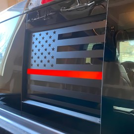 Rear Back Middle Window American USA Flag Vinyl Decals Fits 2019 2020 2021 2022 2023 2024 Dodge Ram 1500 2500 3500 Back Center Sliding Window Glass Decal Accessories Matte Black Red Thin Line