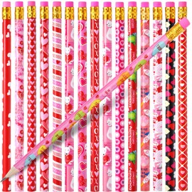 Zonon Valentine's Day Pencils for Kids Wood Valentine Pencils with Erasers Mixed Heart Pattern Assortment for Students Stationery (48 Pieces)
