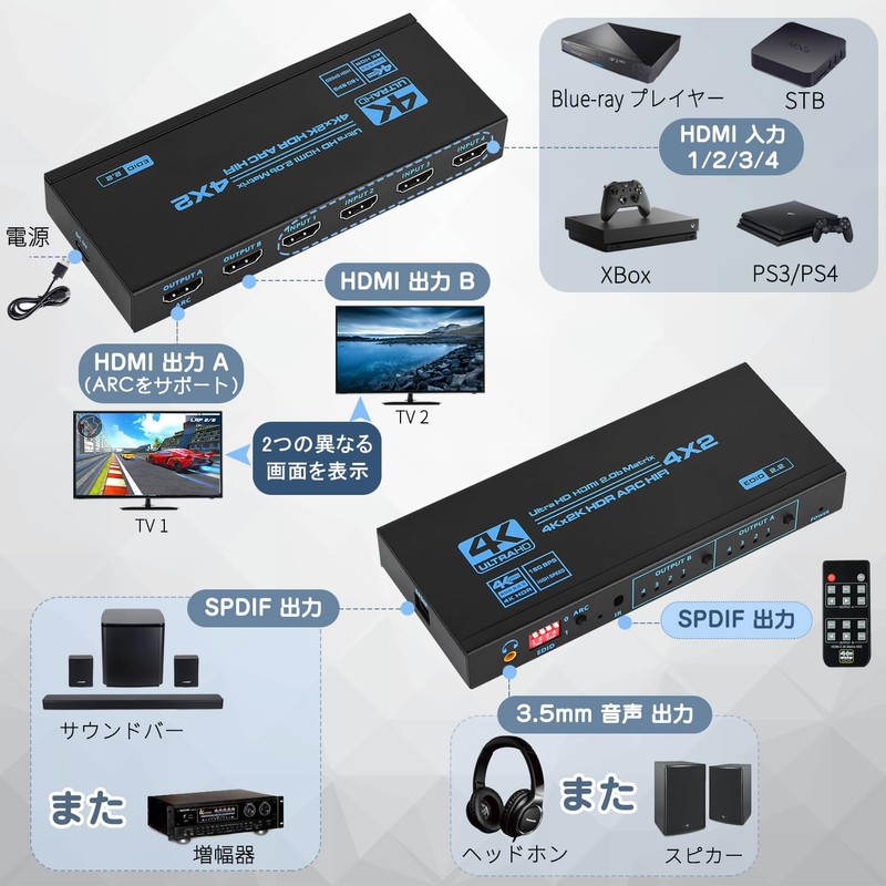 HDMI Matrix 4x2 HDMI Matrix Selector 4 in 2 Output