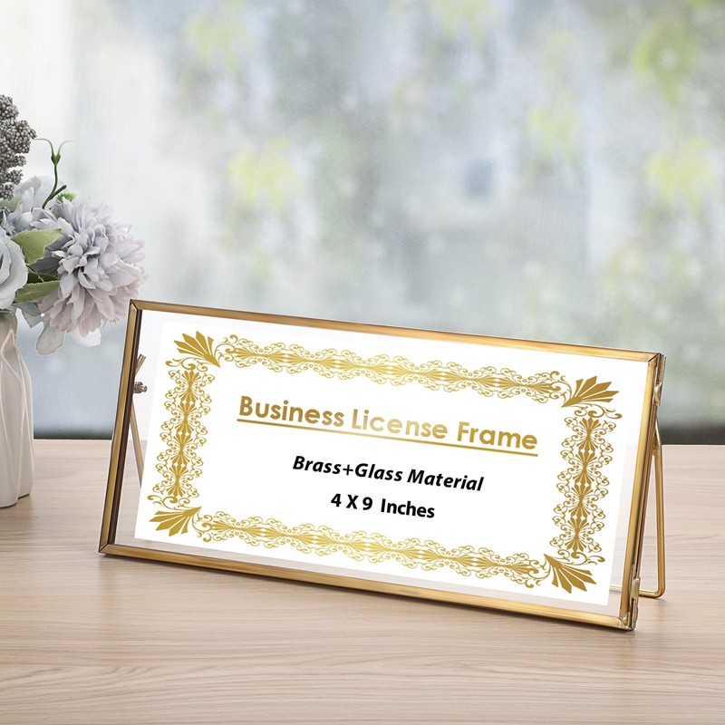 JUXYES 2 Pack Tabletop Business License Frame Brass License Certificate