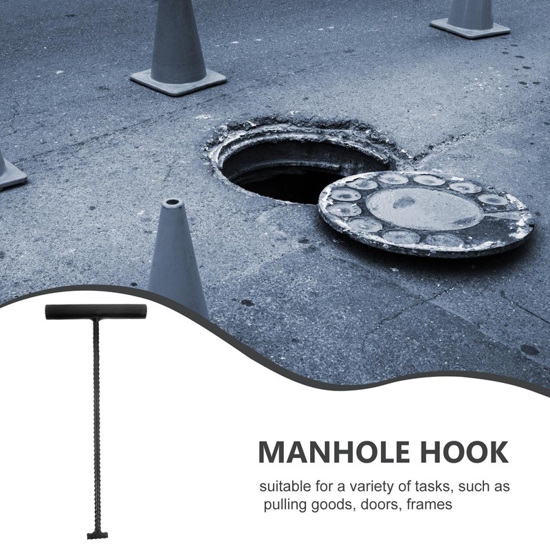 Healeved Manhole Cover Hook 12.20 Inch Metal T-Shape Manhole Lifting