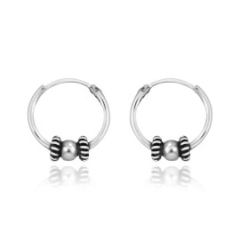 AeraVida Unique Bali Chic Tribal Coil and Ball Sterling Silver Hoop Earrings