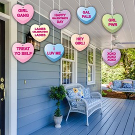 VictoryStore Galentine's Hanging Candy Hearts Yard Decorations, Outdoor Galentine's Day Decorations, Set of 9 Corrugated Plastic Conversation Hearts for Your Galentine's Day Party