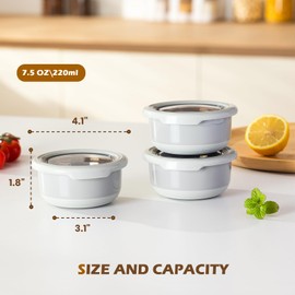 Lille Home 7.5 OZ Dressing Containers for Condiments, Salad Dressing, Dips, Stainless Steel Dipping Sauce Cups, Mini Food Storage with Lid, Set of 3, Leakproof, BPA Free