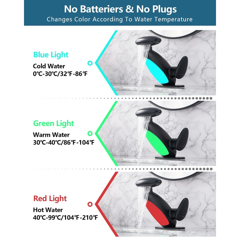 Pull Out LED Bathroom Faucet, 4 Modes Single Handle Waterfall