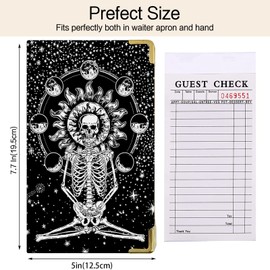 Tucocoo Server Book, Meditation Skeleton Waitress Book, Server Books for Waitress Cute Waiter Book with Money Zipper Pocket, Leather Serving Book Server Notepad Waitress Accessories Fit Server Apron
