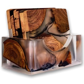 AVOCRAFTS - Juego de posavasos de madera, modernos posavasos epoxi con soporte, posavasos de madera de cedro, juego completo de 6 con sop...