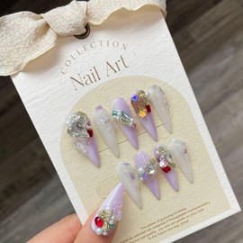 JIEADJIE Press On Nails (100% Handmade),Almonds, Droplet Shaped,Handmade Painted Nail Art by Nail Technician,Daily Version (Gradual Droplet, Large)