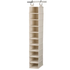 Household Essentials Hanging Shoe Organizer, 10 Wide Cubbies with Cedarline Pockets, Heavy-Duty Cotton Canvas, Removable and Industrial Hooks, Natural