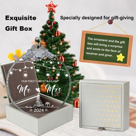 Wedding Gifts for Couples Unique 2024 Crystal 3" with Gift Box, First Christmas Married Ornament 2024 Mr and Mrs Gifts for Newly Couples, Bridal Shower Gifts for Bride-Mr Mrs 1
