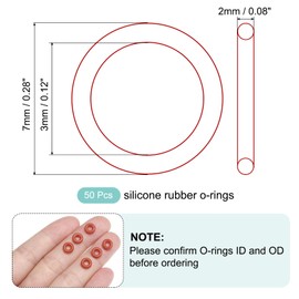 MECCANIXITY Silicone O-Ring 3mm ID 7mm OD 2mm Width Metric VMQ Sealing Gasket Replacement 50A Durometer for Plumbing Compressor Faucets Valves Repair (Red, Pack of 50)