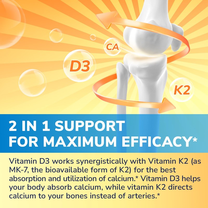 Vitalibre Vitamin D3 K2 Supplement, 10000 IU D3 / 200