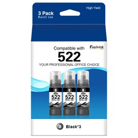 Faslvink Compatible 522 Black Ink Refill 522 High Capacity Bottle Black Replacement for Epson 522 Ink Refill Bottles Use for EcoTank ET-2800 ET-2720 ET-2803 ET-4700 ET-2840 ET-4810 ET-4800 Printer Ink